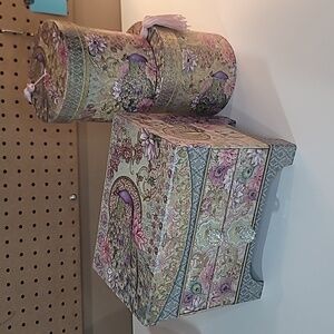 PUNCH STUDIO Peacock Floral Royal Vintage Style Jewelry box + 2 matching set